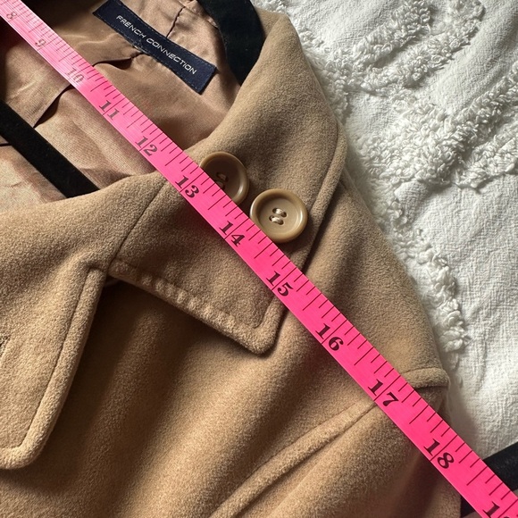 Vintage French Connection Tan faux suede Double-breasted Peacoat Jacket Size 8 - Picture 9 of 11
